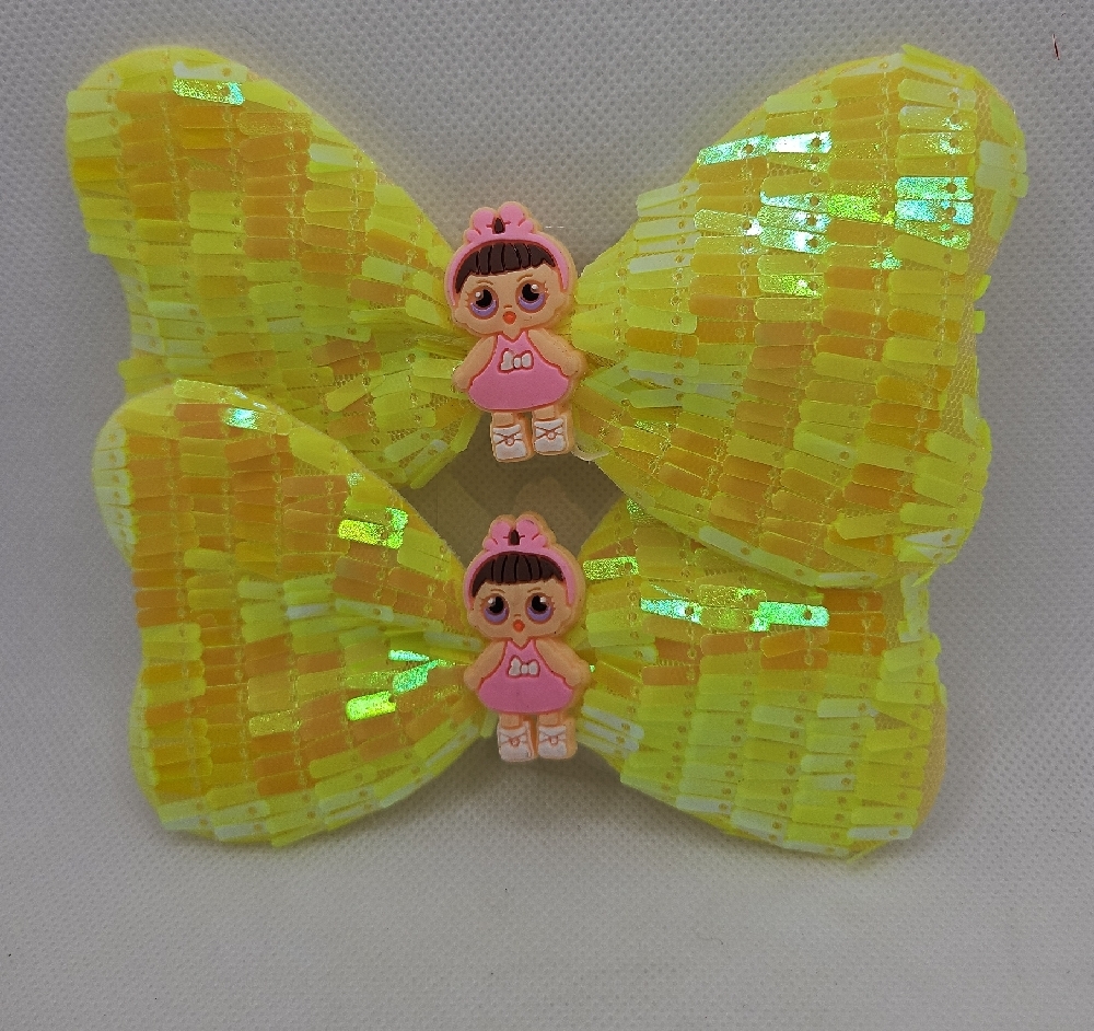 Yellow Sequin Bow Hair Clips for Kids